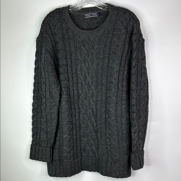Woolovers Aran Knitted Gray Wool Fisherman Sweater Size XL - Picture 1 of 9